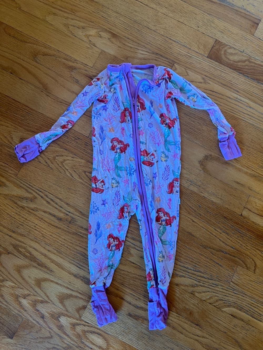 Little Sleepies Disney Mermaid Purple Ariel One-Piece Footed Pajamas